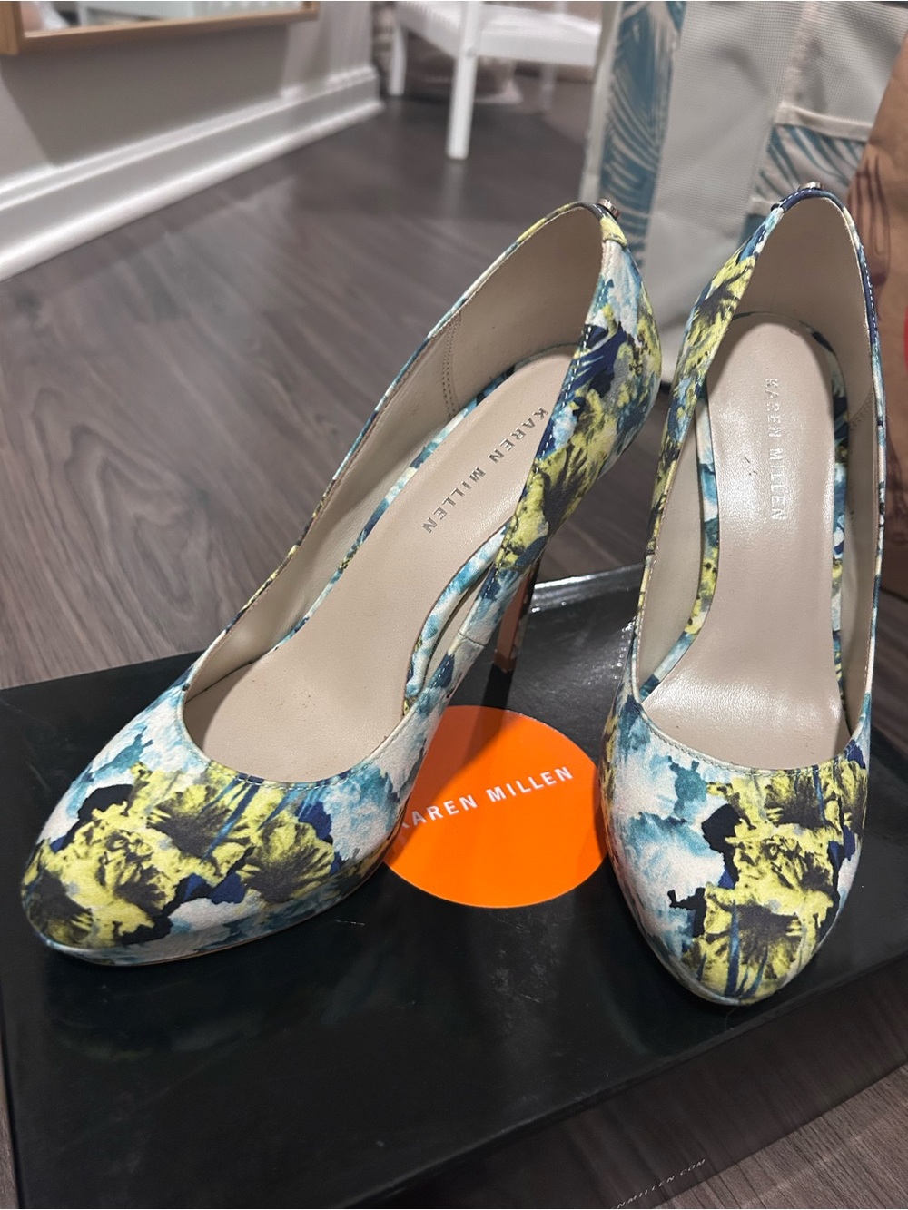 Karen Millen Yellow and Blue Floral Pumps